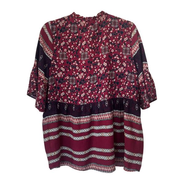 NWT Knox Rose 3/4 Sleeve V-Neck Top Boho Flowy Relaxed Boxy Size Medium - Picture 2 of 8